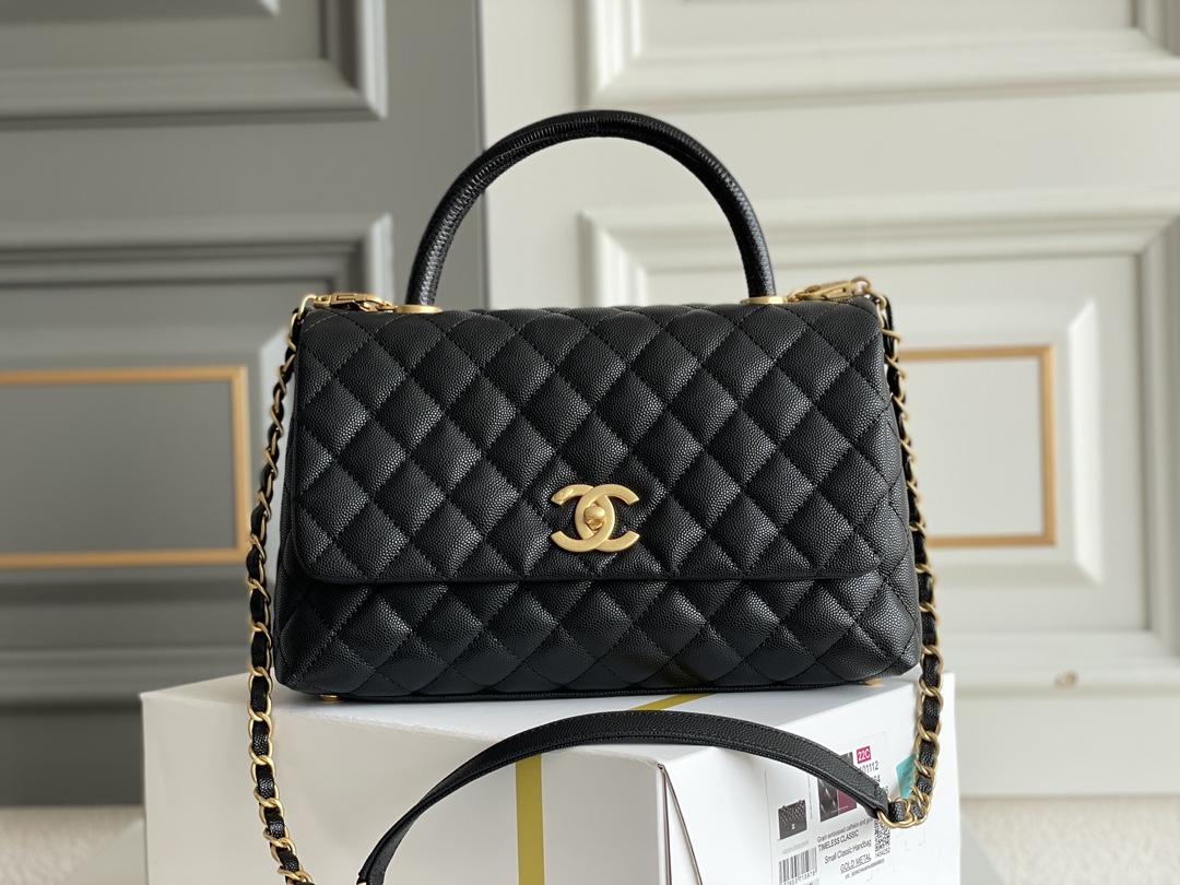 🌼白金版▪️正品级 包装如图𝙲𝚑𝚊𝚗𝚎𝟷 中号 ❏ 𝑐𝑜𝑐𝑜 ℎ𝑎𝑛𝑑𝑙𝑒 经典重现✧黑/黑蜥蜴手腕经典