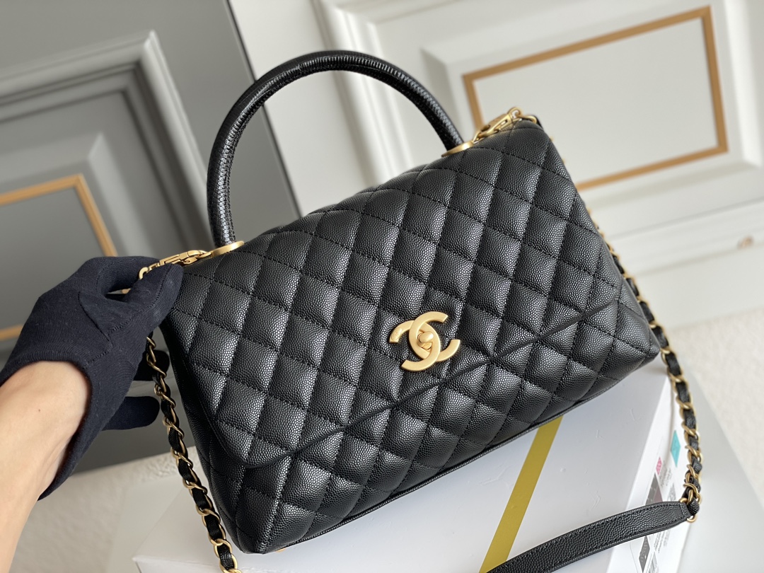 🌼现货 白金版▪️正品级 包装如图𝙲𝚑𝚊𝚗𝚎𝟷 中号 ❏ 𝑐𝑜𝑐𝑜 ℎ𝑎𝑛𝑑𝑙𝑒 经典重现✧黑/黑蜥蜴手