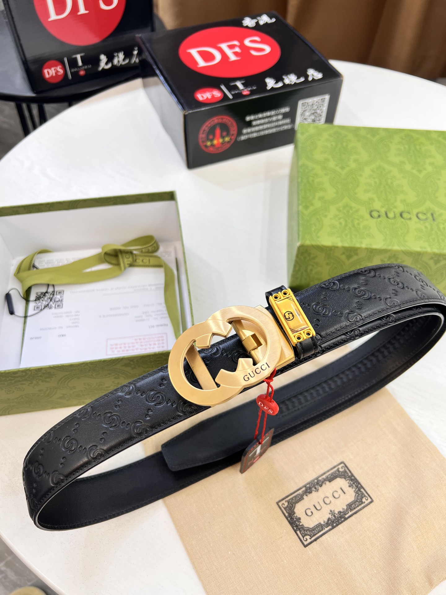 古奇GUCCi自动扣皮带 最新款 GG压花头层牛皮 顶级品质商务正装 自动滑轨手感柔软