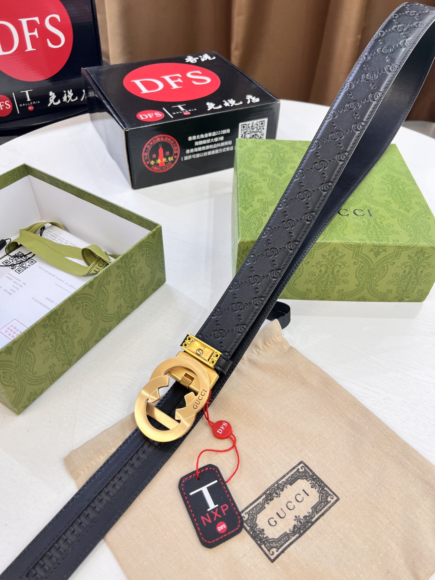 古奇GUCCi自动扣皮带 最新款 GG压花头层牛皮 顶级品质商务正装 自动滑轨手感柔软