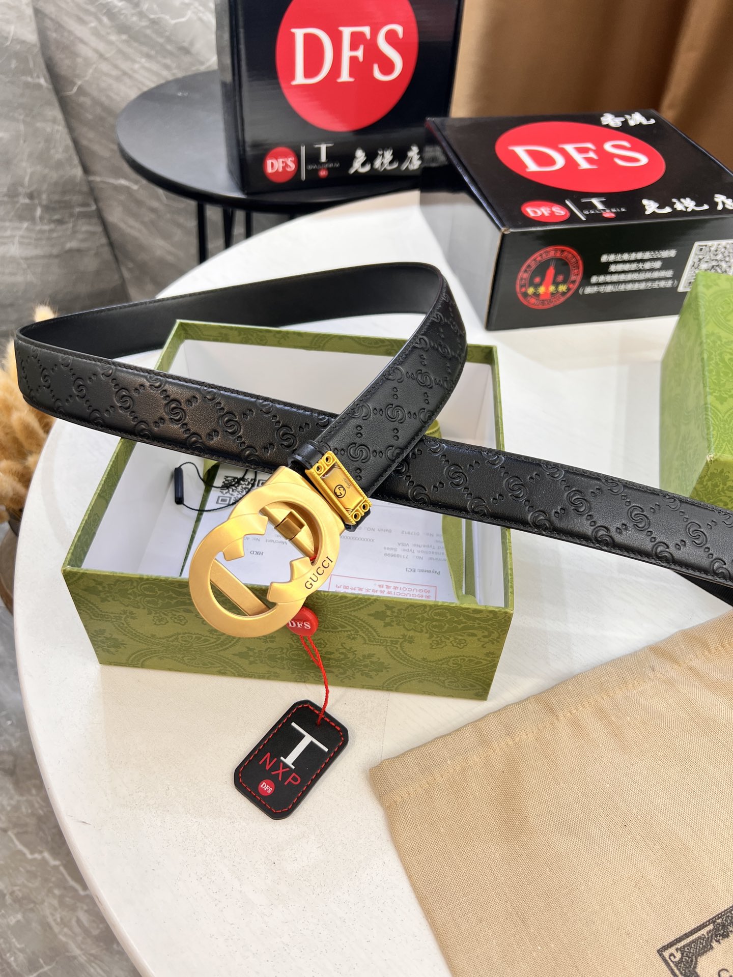 古奇GUCCi自动扣皮带 最新款 GG压花头层牛皮 顶级品质商务正装 自动滑轨手感柔软