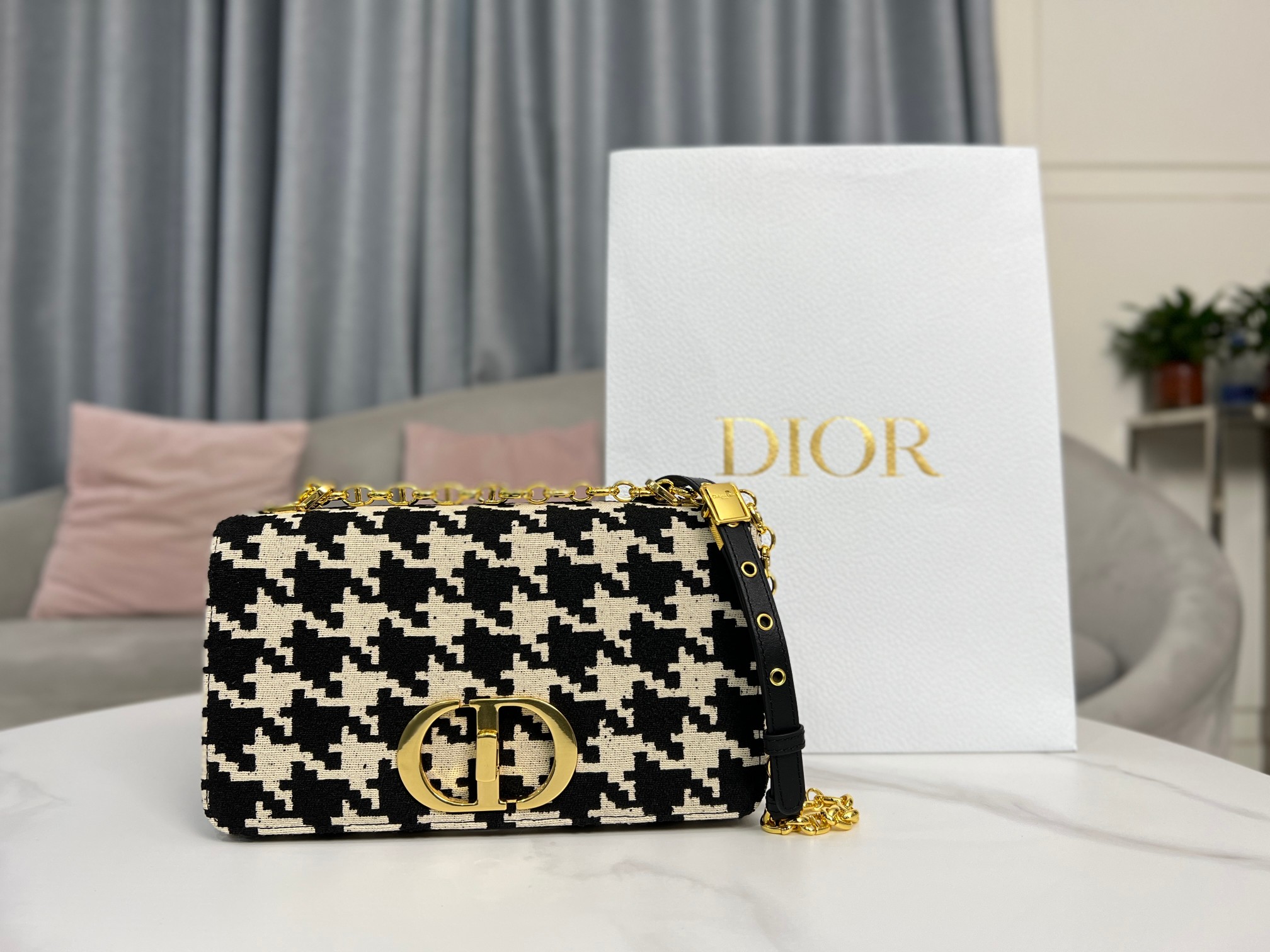 Dior Caro Bags Handbags Black White Embroidery Chains