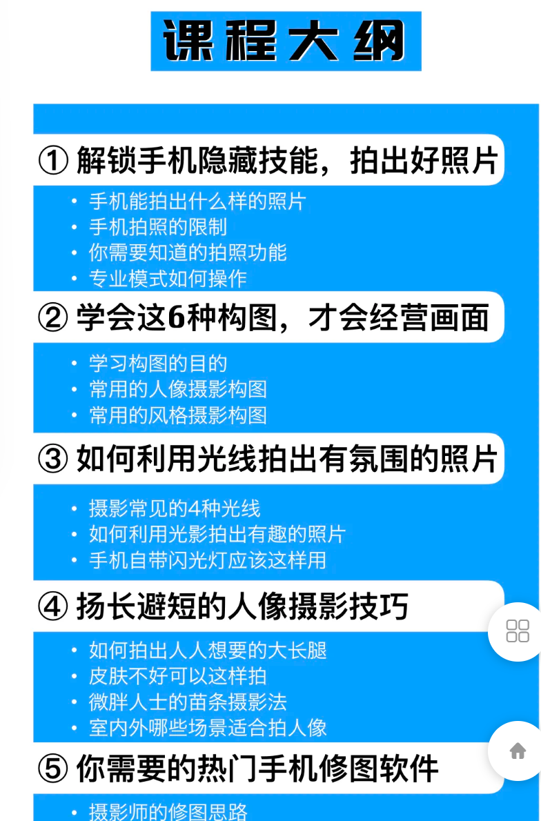 【20[红包]·S5822【新版】零基础手机摄影训练营，14天学会手机拍大片】