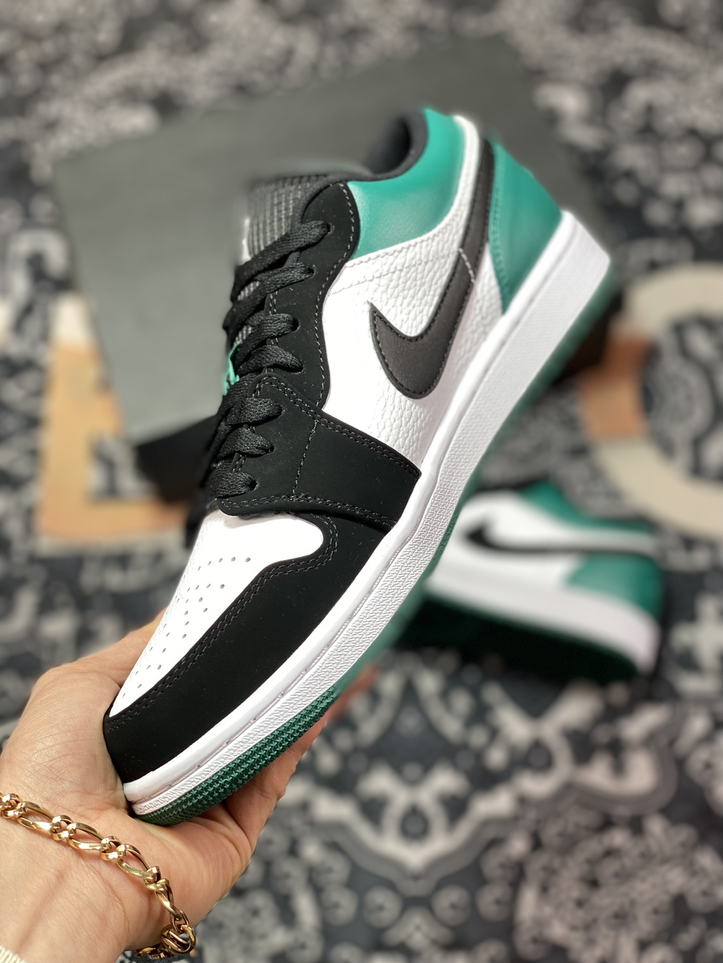 300 Air Jordan 1 Low AJ1乔1低帮文化篮球鞋 553558-113 黑绿脚趾