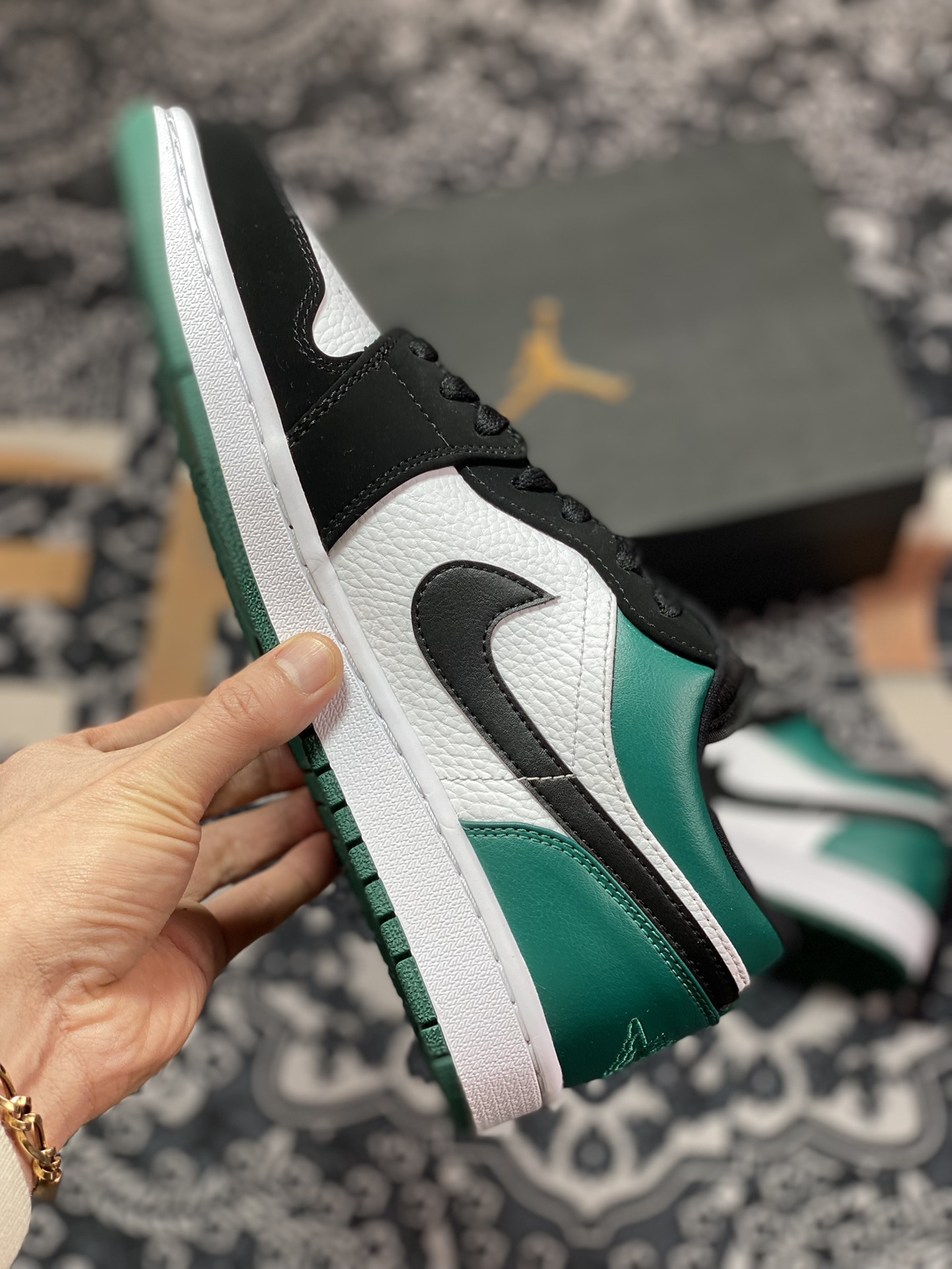 300 Air Jordan 1 Low AJ1乔1低帮文化篮球鞋 553558-113 黑绿脚趾