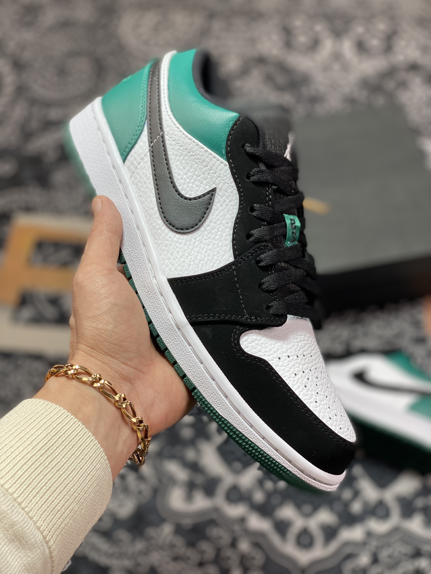 300 Air Jordan 1 Low AJ1乔1低帮文化篮球鞋 553558-113 黑绿脚趾