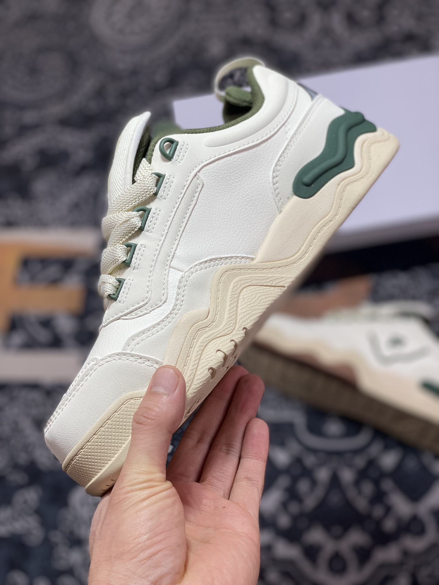 FILA FUSION KICK KICK series low-top wavy sole shoes ”off-white dark green” T12W242203FPB