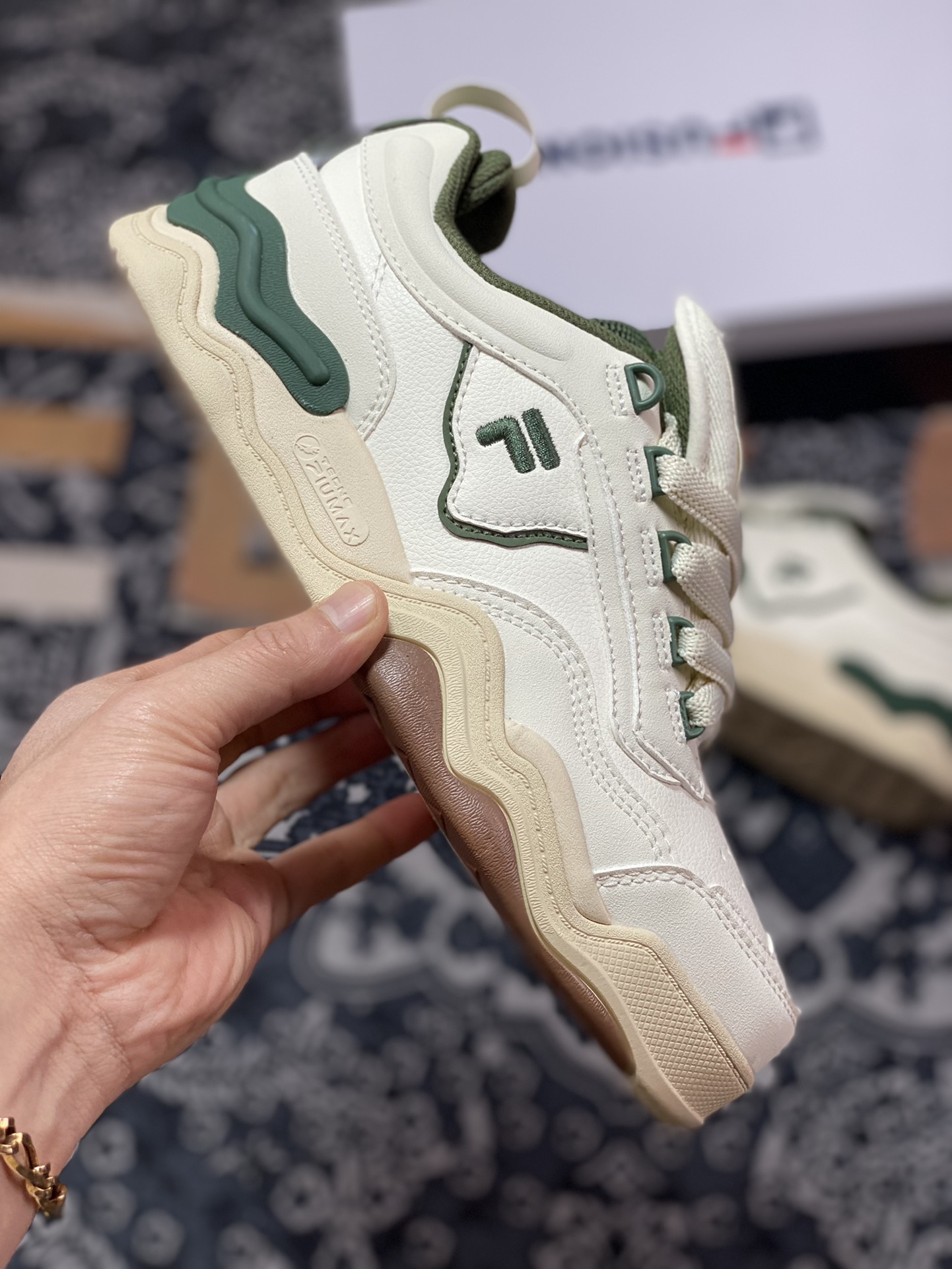 FILA FUSION KICK KICK series low-top wavy sole shoes ”off-white dark green” T12W242203FPB