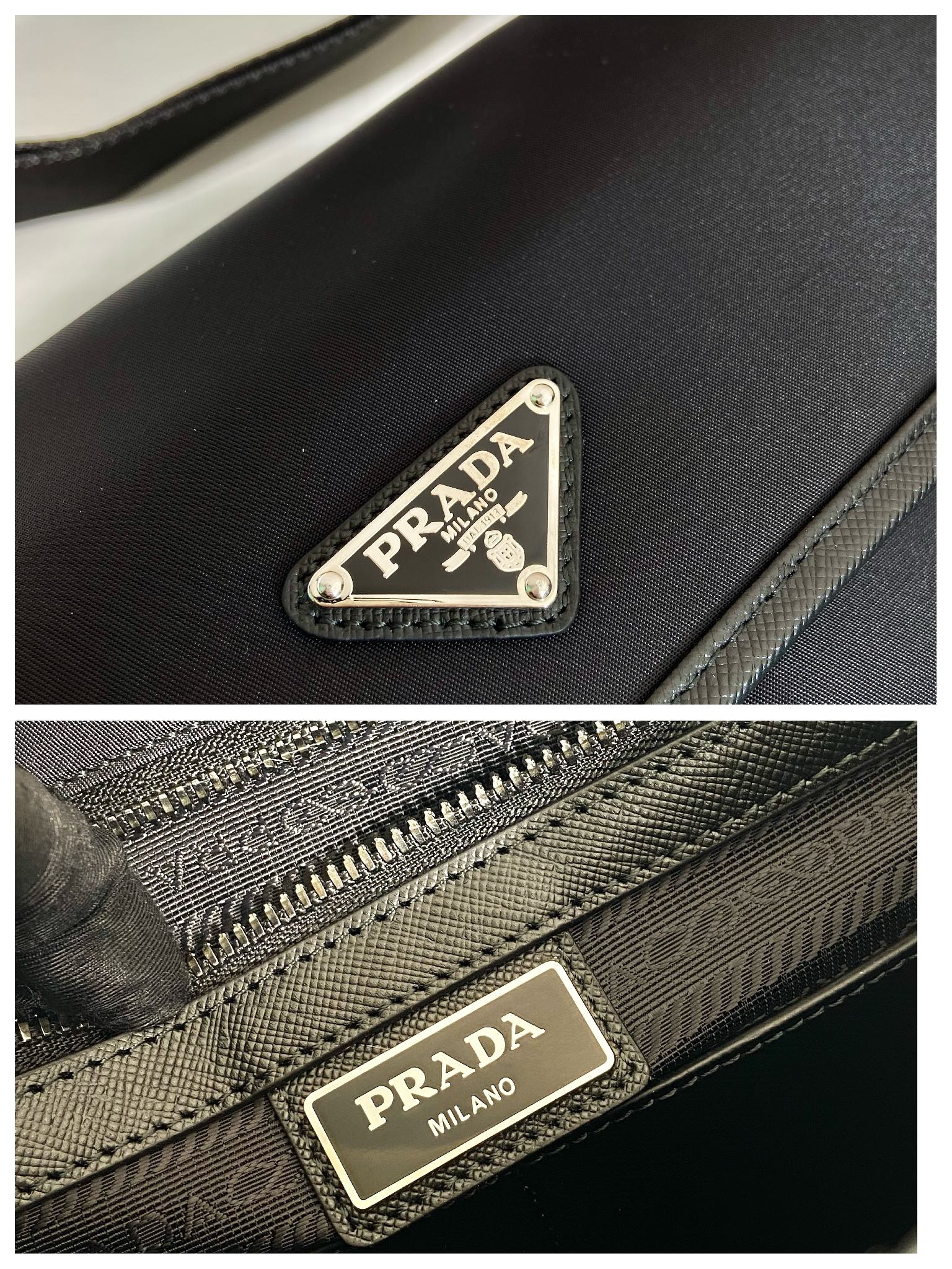 🎉邮差包🎉2VD769中号🎉原单货👍👍这款尼龙翻盖手袋饰有经典的Saffiano皮革饰边，配有两枚旁开扣