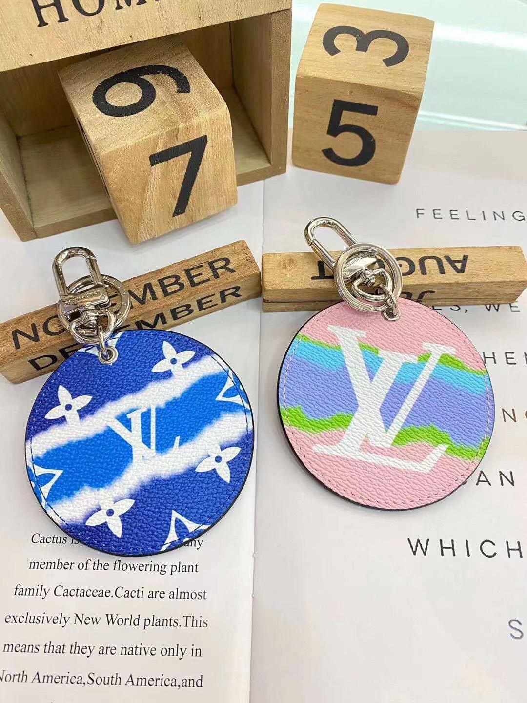 Close-up of a single colorful keychain.