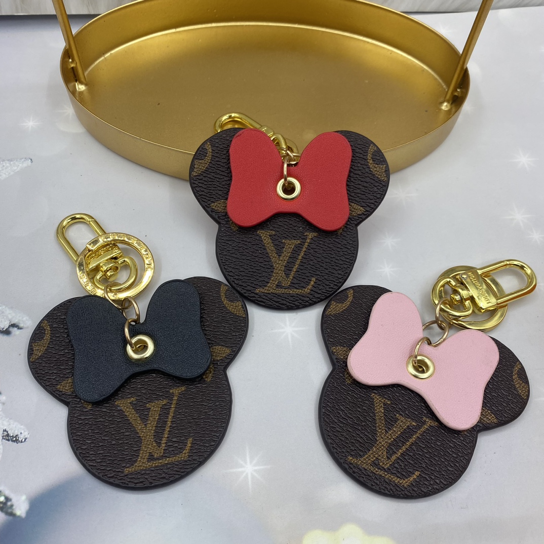 Front view of Mickey Mouse leather keychain