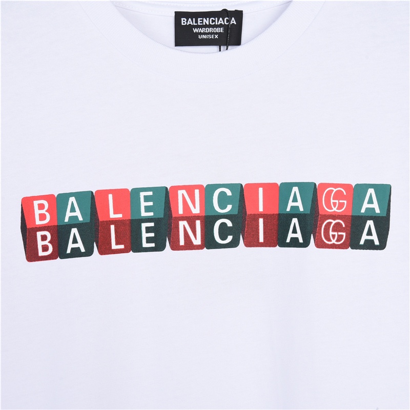 Balenciaga巴黎世家 22ss 拼色方块印花logo短袖T恤