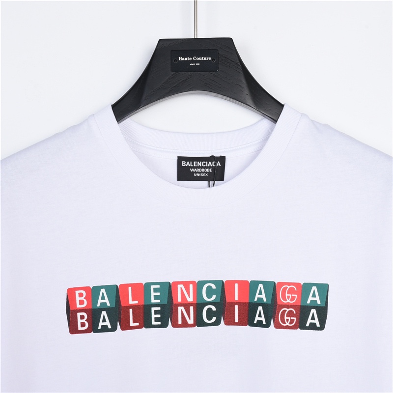 Balenciaga巴黎世家 22ss 拼色方块印花logo短袖T恤