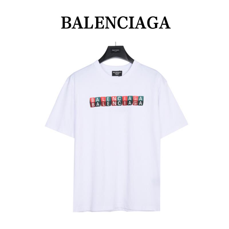 Balenciaga巴黎世家 22ss 拼色方块印花logo短袖T恤