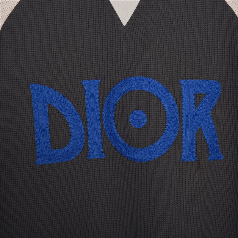 160 Dior/迪奥 22SS 拼色拼接logo刺绣华夫格短袖T恤