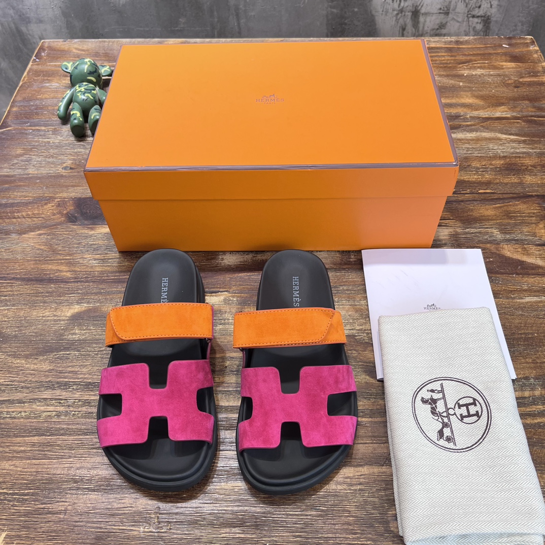 Hermès 版 𝑯𝑬𝑹𝑴𝑬𝑺 Hermes H家chypre二舅鞋H型魔术贴平底凉鞋拖鞋
