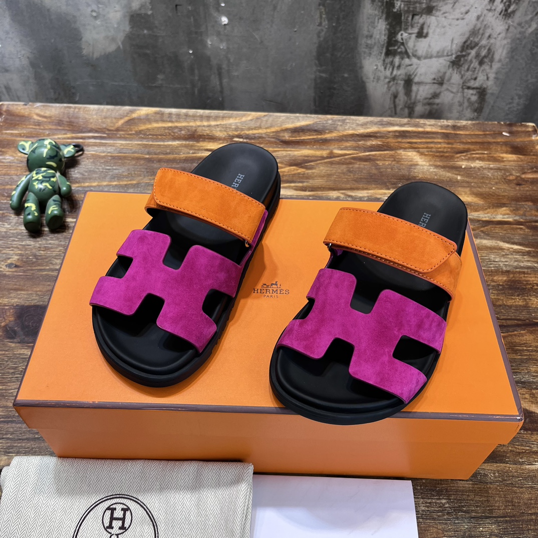 Hermès 版 𝑯𝑬𝑹𝑴𝑬𝑺 Hermes H家chypre二舅鞋H型魔术贴平底凉鞋拖鞋