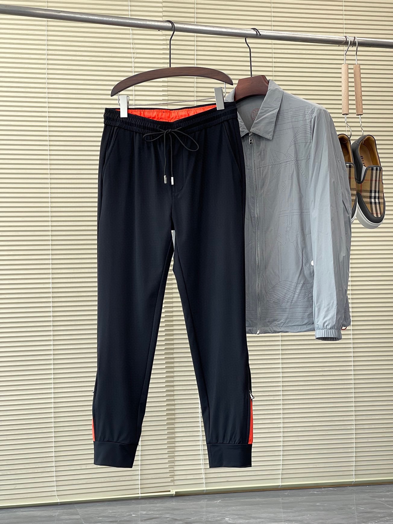 Hermes Clothing Pants & Trousers Black Grey Khaki Embroidery Men Polyester Spandex Spring/Summer Collection Fashion Casual