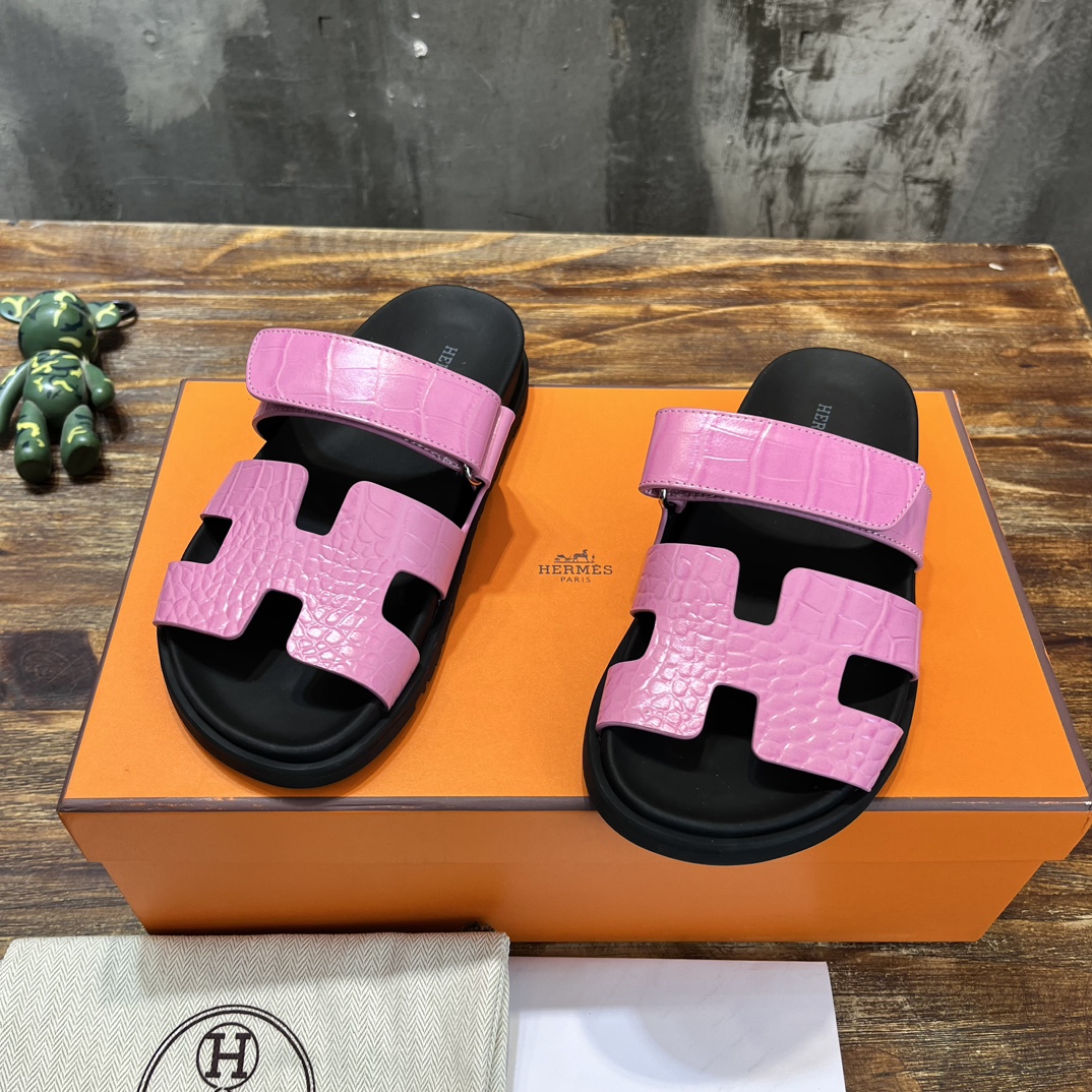 Hermès 版 𝑯𝑬𝑹𝑴𝑬𝑺 Hermes H家chypre二舅鞋H型魔术贴平底凉鞋拖鞋