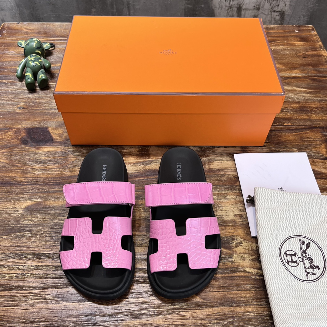 Hermès 版 𝑯𝑬𝑹𝑴𝑬𝑺 Hermes H家chypre二舅鞋H型魔术贴平底凉鞋拖鞋