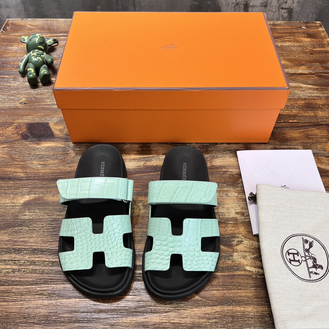 Hermès 版 𝑯𝑬𝑹𝑴𝑬𝑺 Hermes H家chypre二舅鞋H型魔术贴平底凉鞋拖鞋