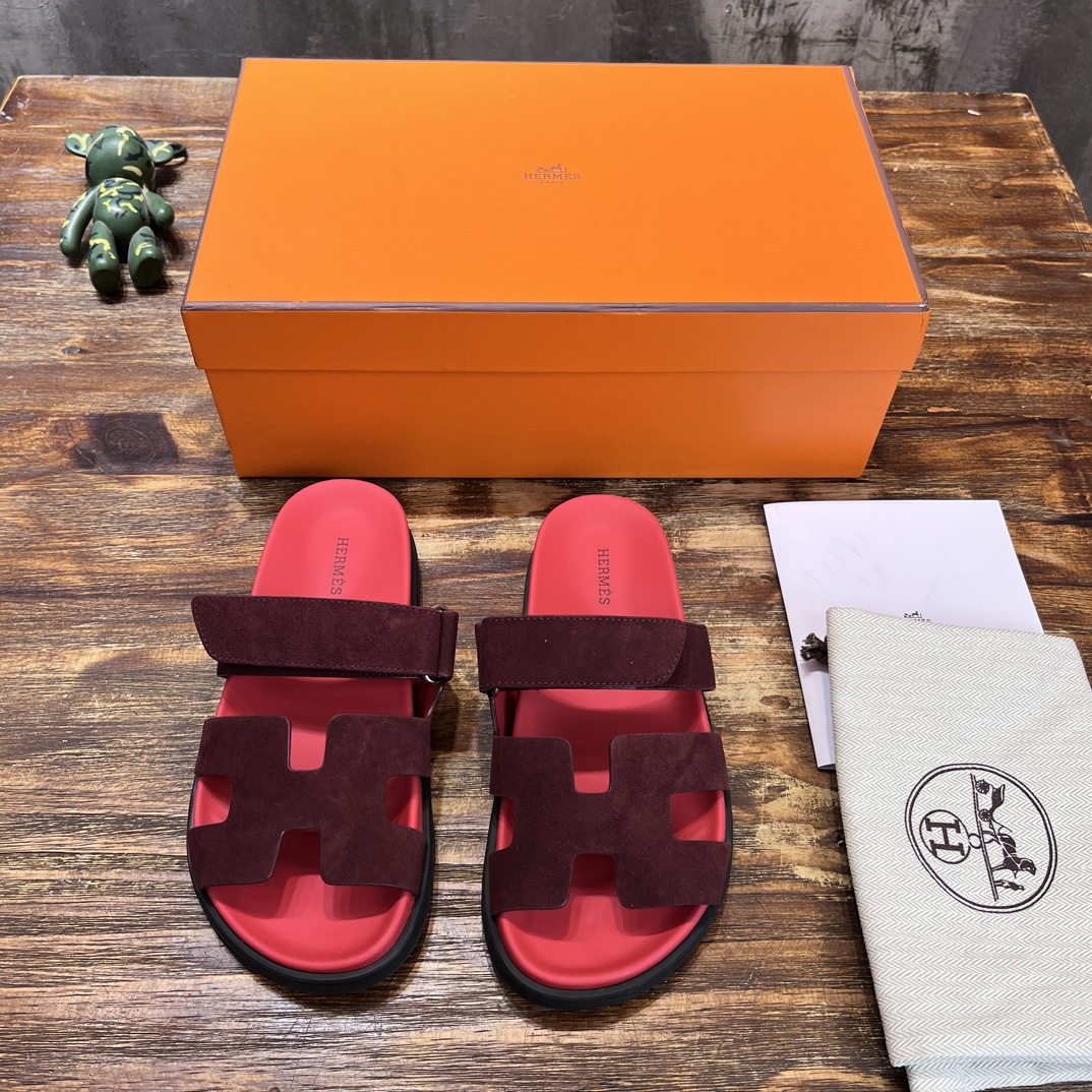 Hermès 版 𝑯𝑬𝑹𝑴𝑬𝑺 Hermes H家chypre二舅鞋H型魔术贴平底凉鞋拖鞋