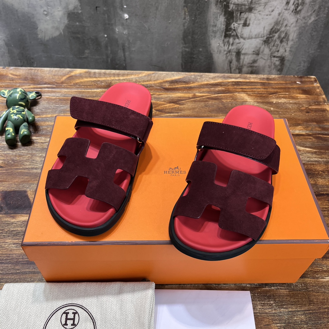 Hermès 版 𝑯𝑬𝑹𝑴𝑬𝑺 Hermes H家chypre二舅鞋H型魔术贴平底凉鞋拖鞋