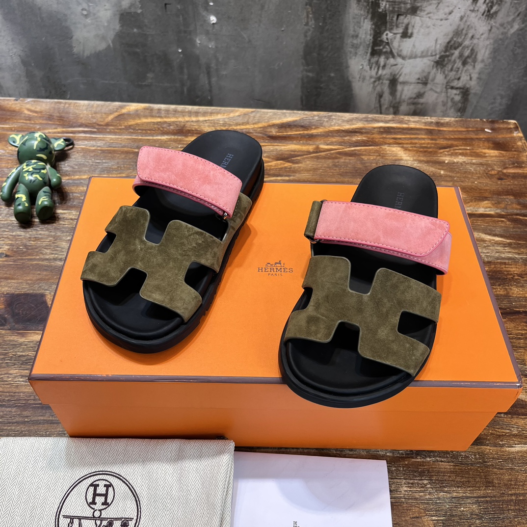 Hermès 版 𝑯𝑬𝑹𝑴𝑬𝑺 Hermes H家chypre二舅鞋H型魔术贴平底凉鞋拖鞋