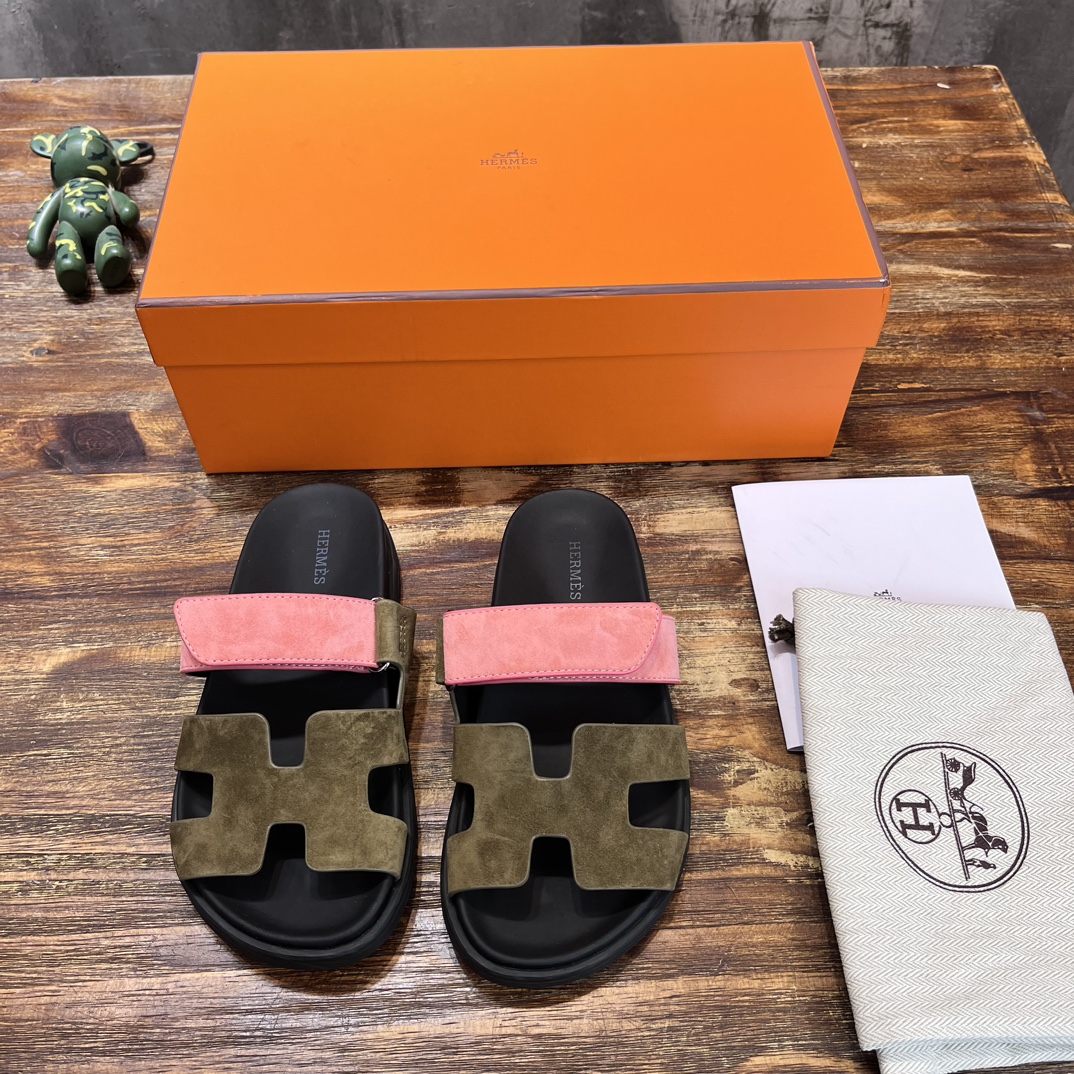 Hermès 版 𝑯𝑬𝑹𝑴𝑬𝑺 Hermes H家chypre二舅鞋H型魔术贴平底凉鞋拖鞋