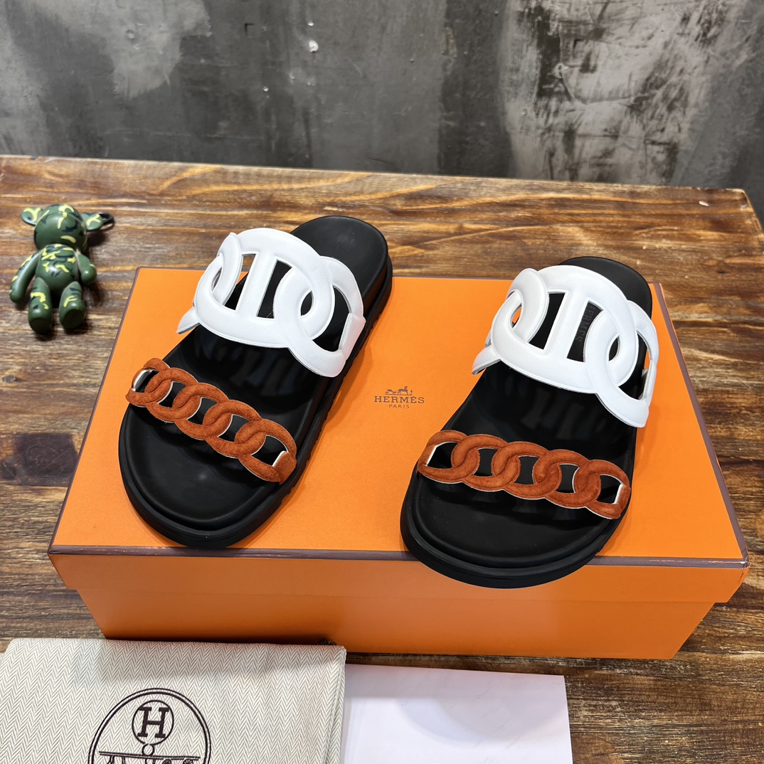 Hermès 版 𝑯𝑬𝑹𝑴𝑬𝑺 Hermes H家chypre二舅鞋H型魔术贴平底凉鞋拖鞋