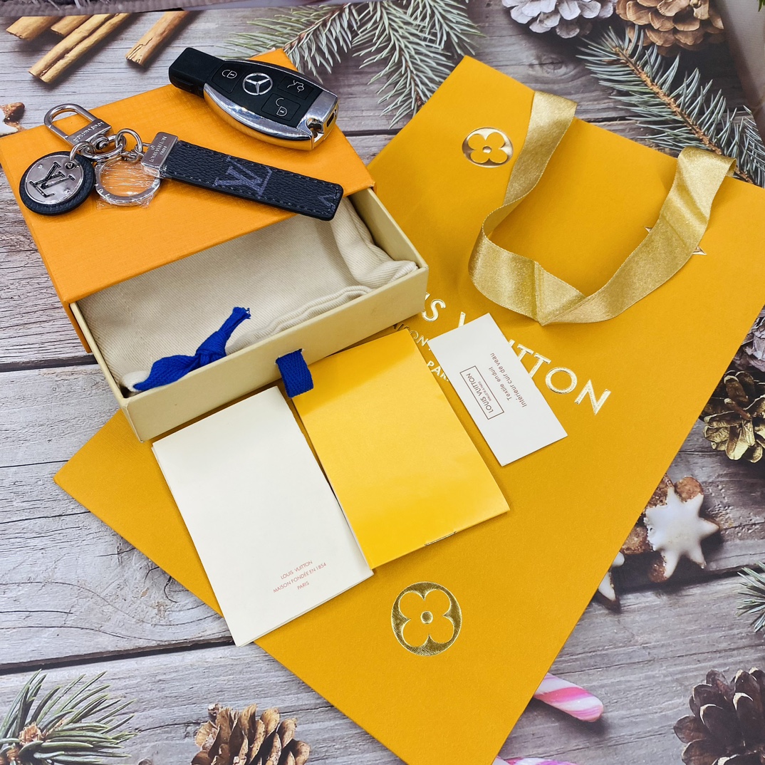 Leather keychain in its packaging