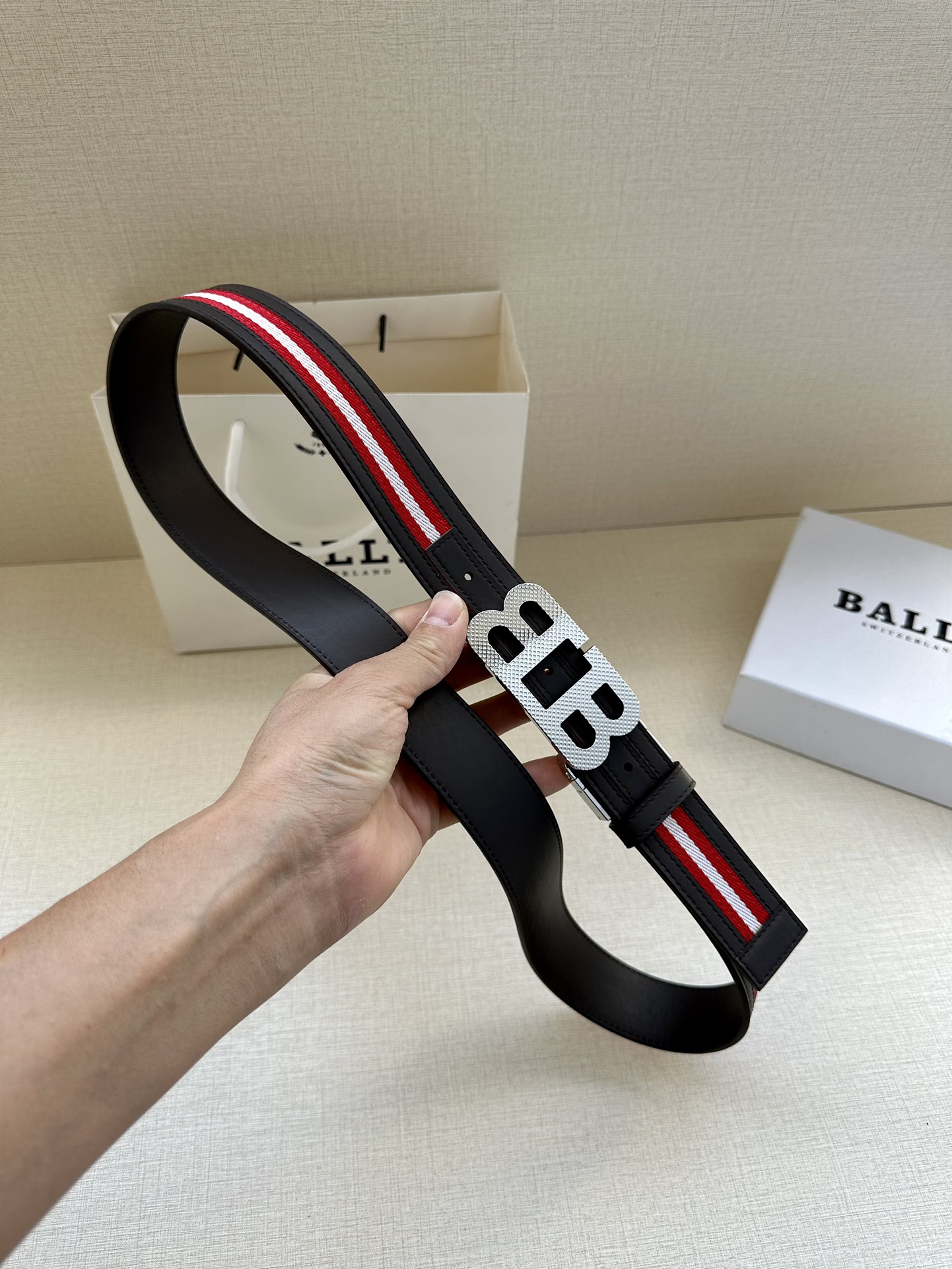 BALLY巴利专柜新款男士休闲布配皮