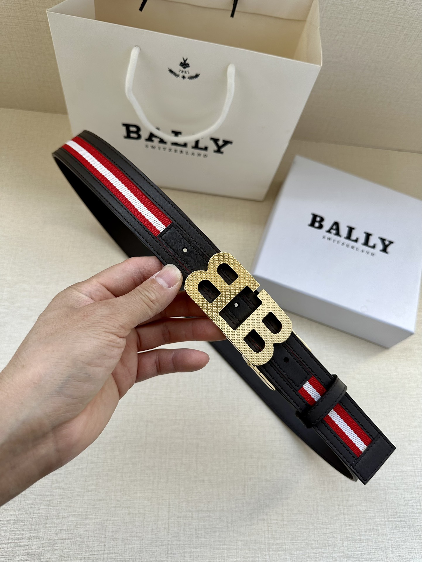 BALLY巴利专柜新款男士休闲布配皮