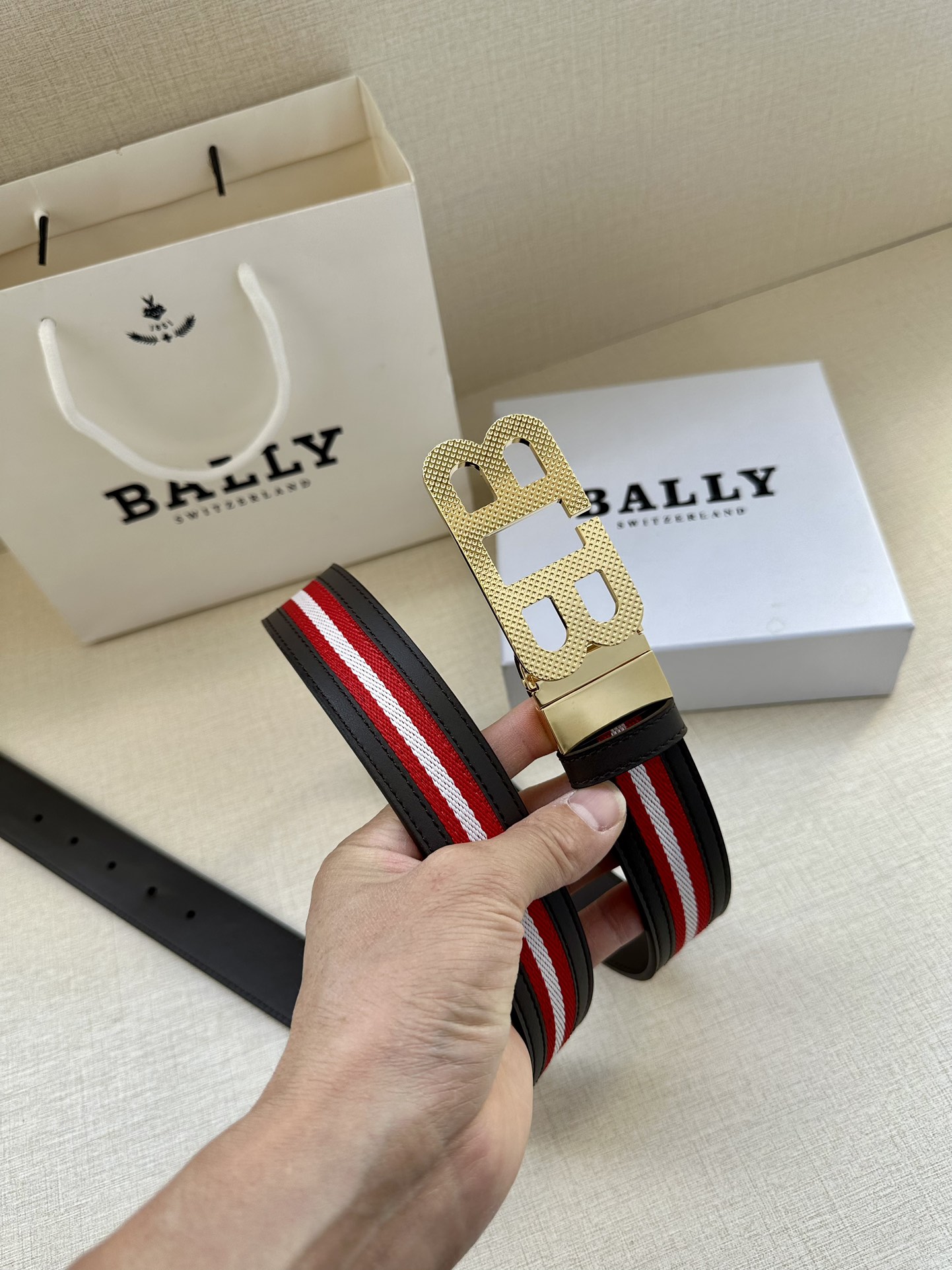 BALLY巴利专柜新款男士休闲布配皮