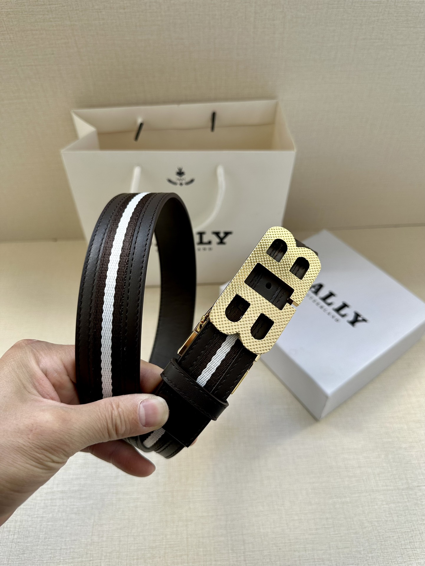 BALLY巴利专柜新款男士休闲布配皮