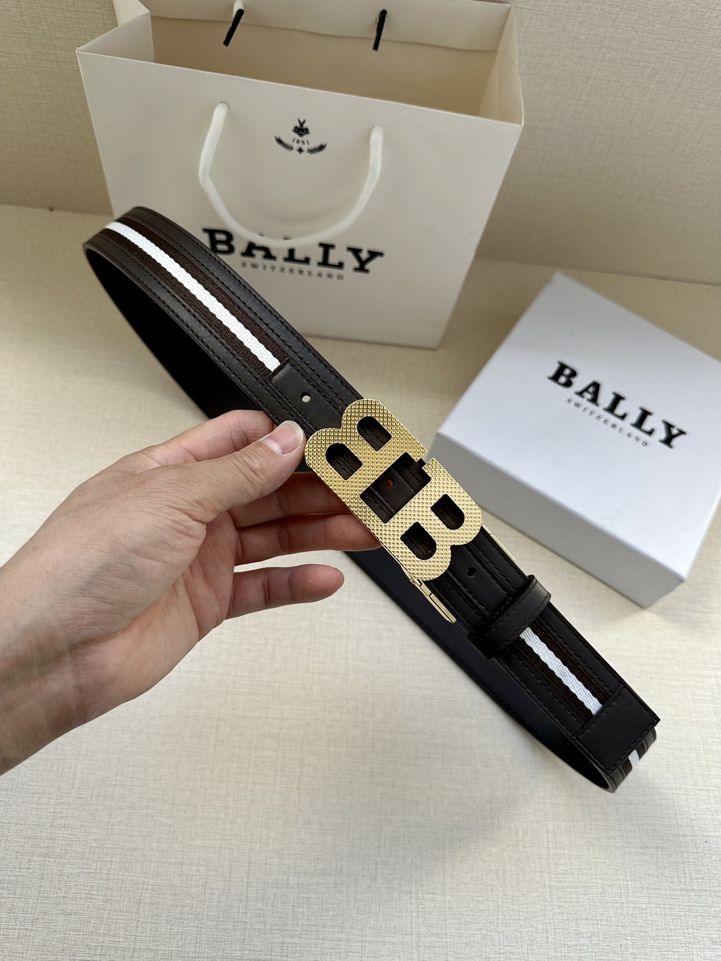BALLY巴利专柜新款男士休闲布配皮