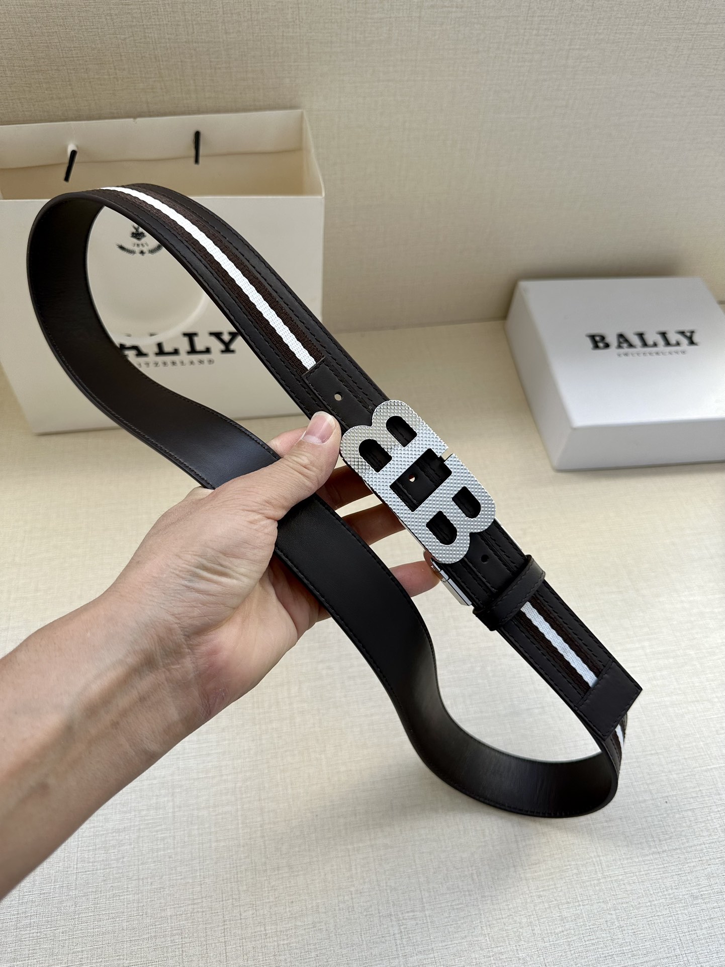 BALLY巴利专柜新款男士休闲布配皮