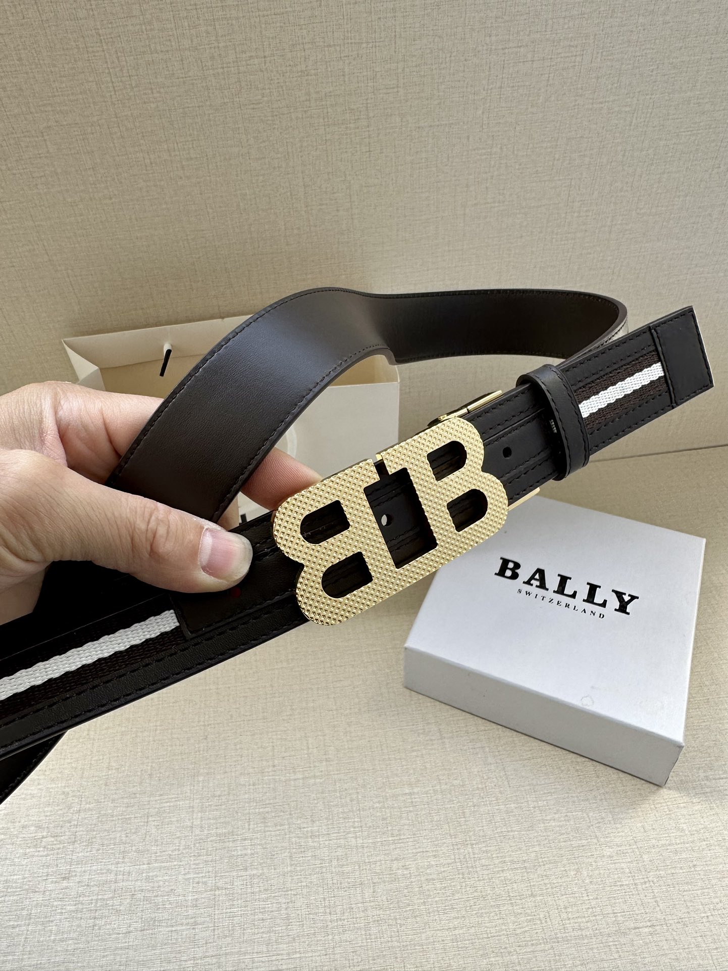 BALLY巴利专柜新款男士休闲布配皮