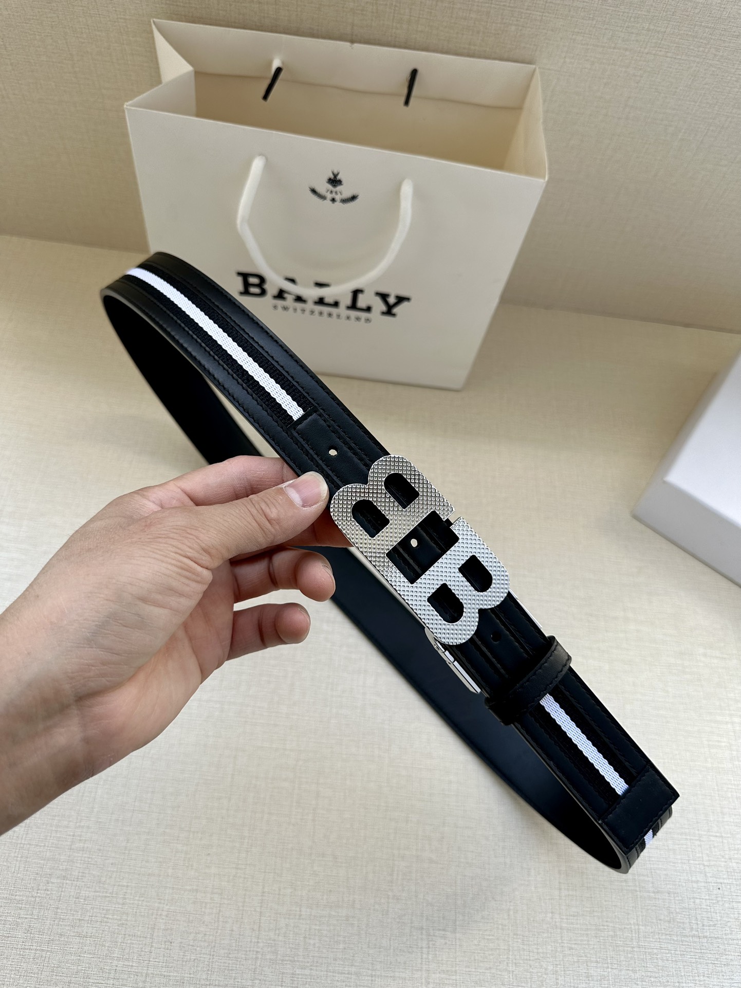 BALLY巴利专柜新款男士休闲布配皮