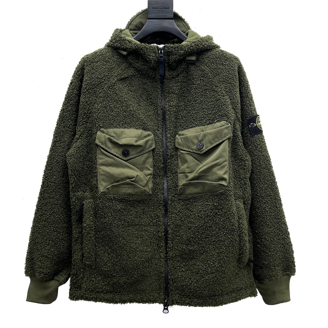 360 石头岛/Stone Island 22FW 胸口口袋泰迪羊羔毛拉链外套