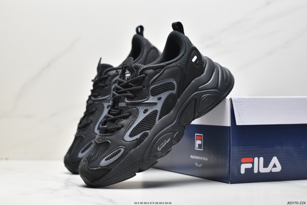 Fila Retro MaRunning Mars Generation Series Dad Style Heightening Jogging Shoes ”Black and White F” F12W141116FBK