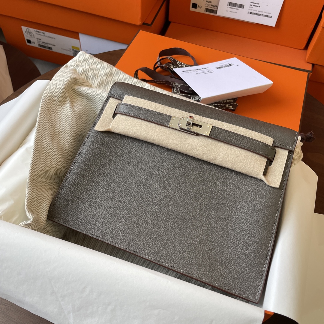 Hermes Kelly Borse da Cintura Borsette Borse Crossbody & Borse a Tracolla Grigio Tin Gray Hardware argento