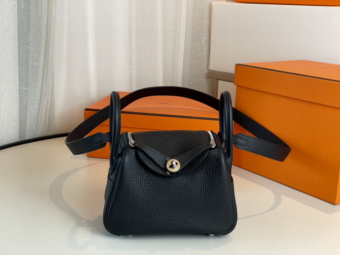 Hermes Lindy Crossbody & Shoulder Bags Black Silver Hardware Mini