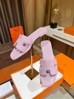 Hermes Shoes Slippers Best Replica New Style
 Pink Purple Violets Sewing Epsom Summer Collection