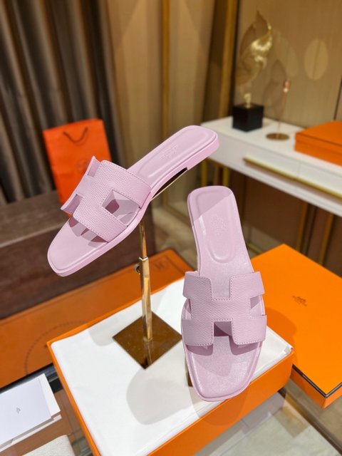 Hermes Shoes Slippers Best Replica New Style Pink Purple Violets Sewing Epsom Summer Collection