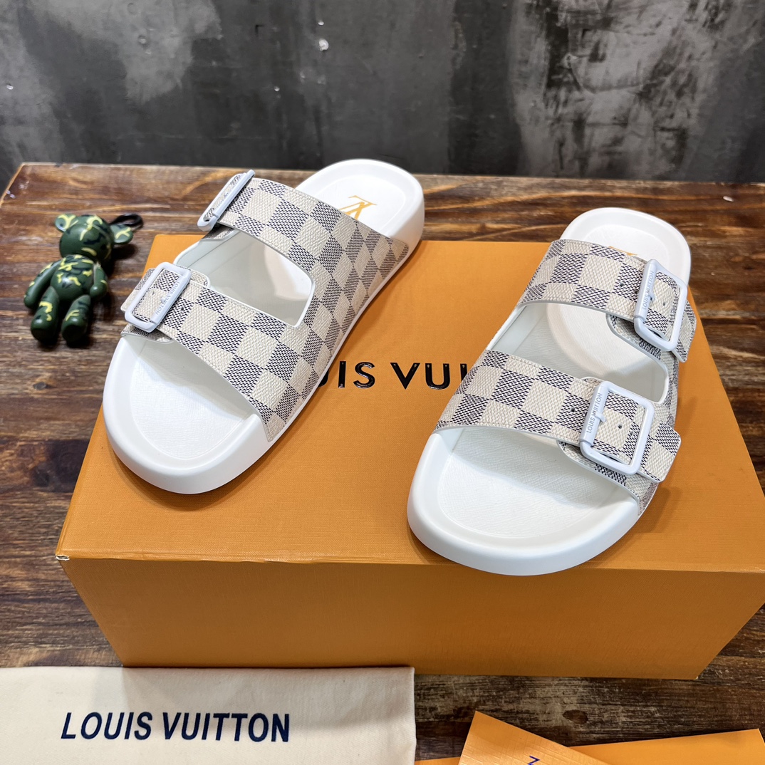 Louis Vuitton LV路易威登 驴牌L家 最新款 老花 棋盘格 浮雕 厚底 凉鞋 拖鞋