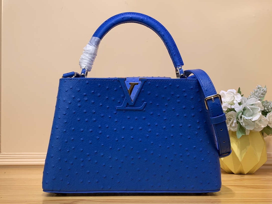 Louis Vuitton LV Capucines Bags Handbags Blue Dark Cowhide Goat Skin Ostrich Leather Sheepskin N93419