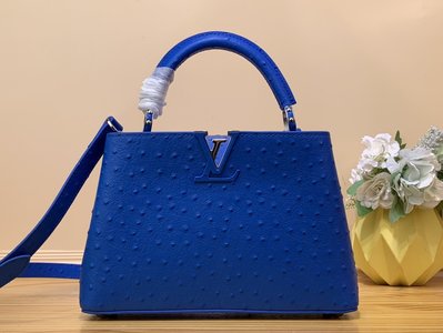 UK Sale Louis Vuitton LV Capucines Bags Handbags Blue Dark Cowhide Goat Skin Ostrich Leather Sheepskin N93419