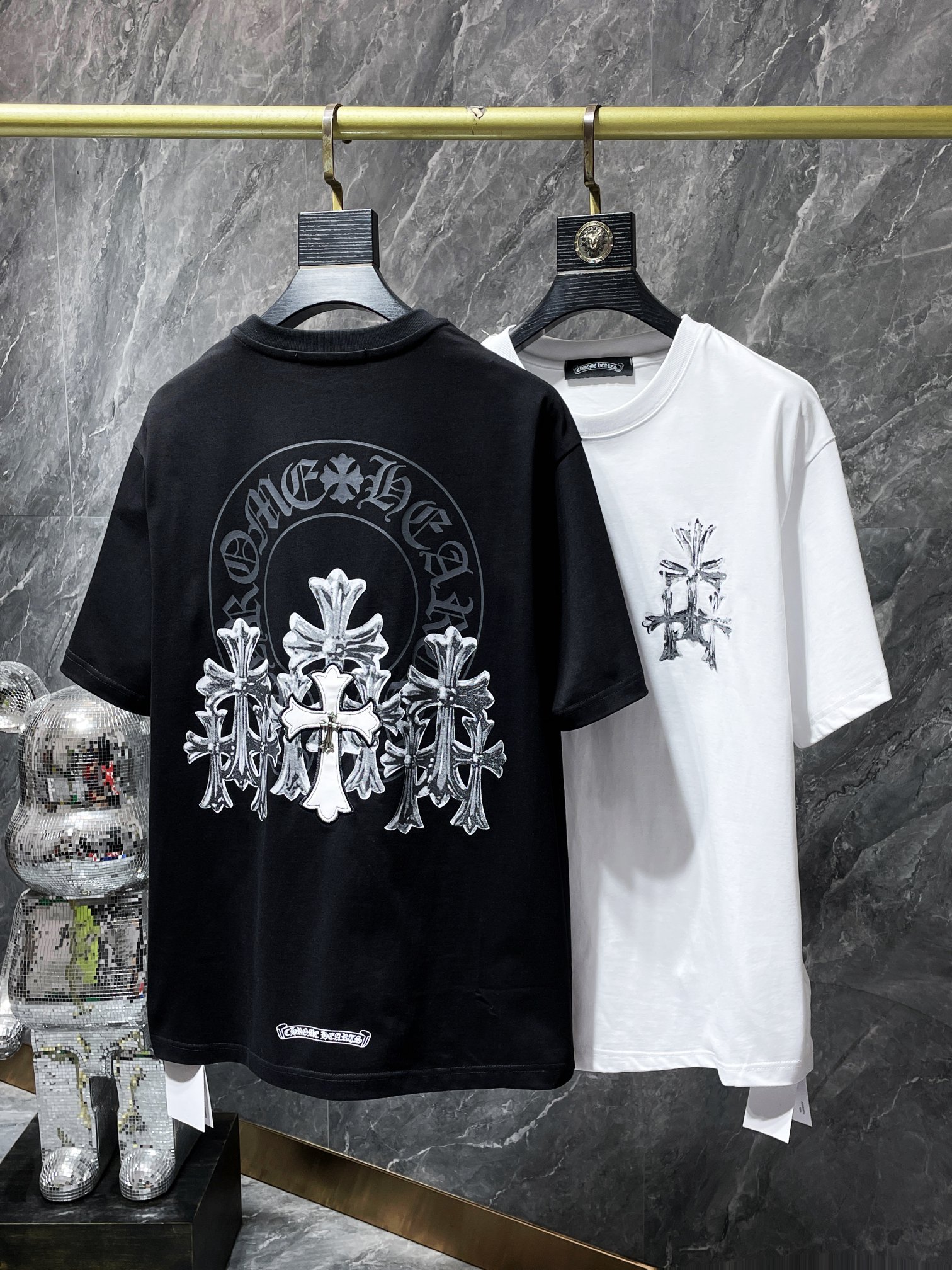 Chrome Hearts Clothing T-Shirt Black White Embroidery Summer Collection Short Sleeve