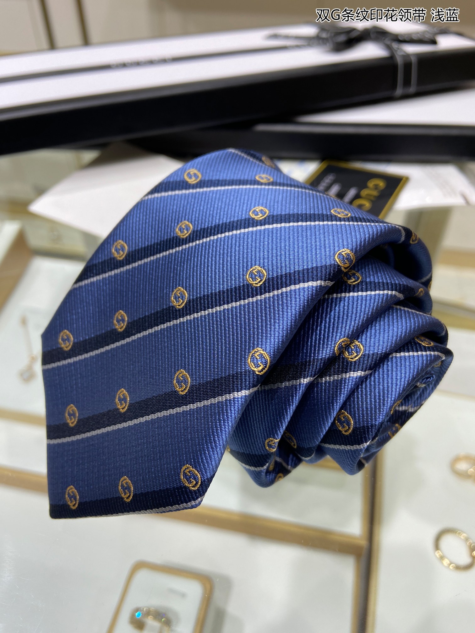 G家专柜新款双G条纹印花领带男士领带